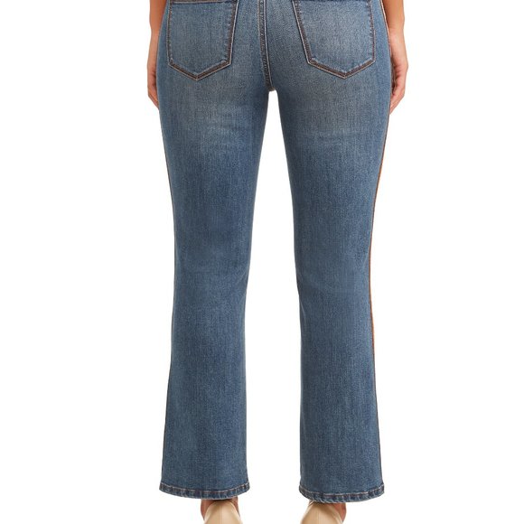 New Side Stripe High Waist Crop Kick Flare Jeans - Picture 3 of 9